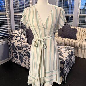 CAbi XS Blue/White Wrap Dress